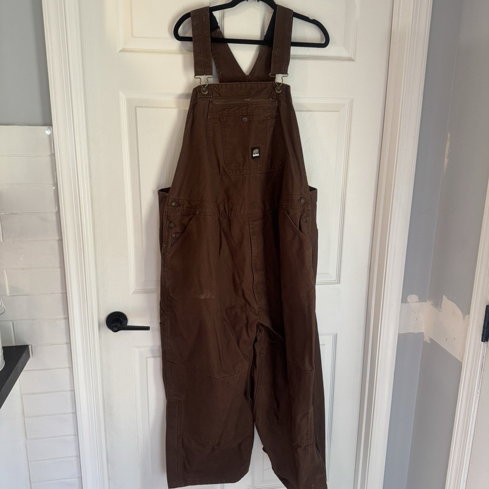 Berne Men Pants Sz 52 Brown‎ Unlined Duck Bib Cargo Overalls Canvas Workwear